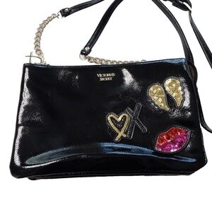 Victoria's Secret Black Clutch with Chain and Embellishments